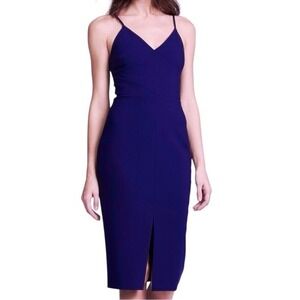 LIKELY Brooklyn Body-Con Dress, Strappy, V-Nevk, Slit Hem, Navy Blue, Sz 6